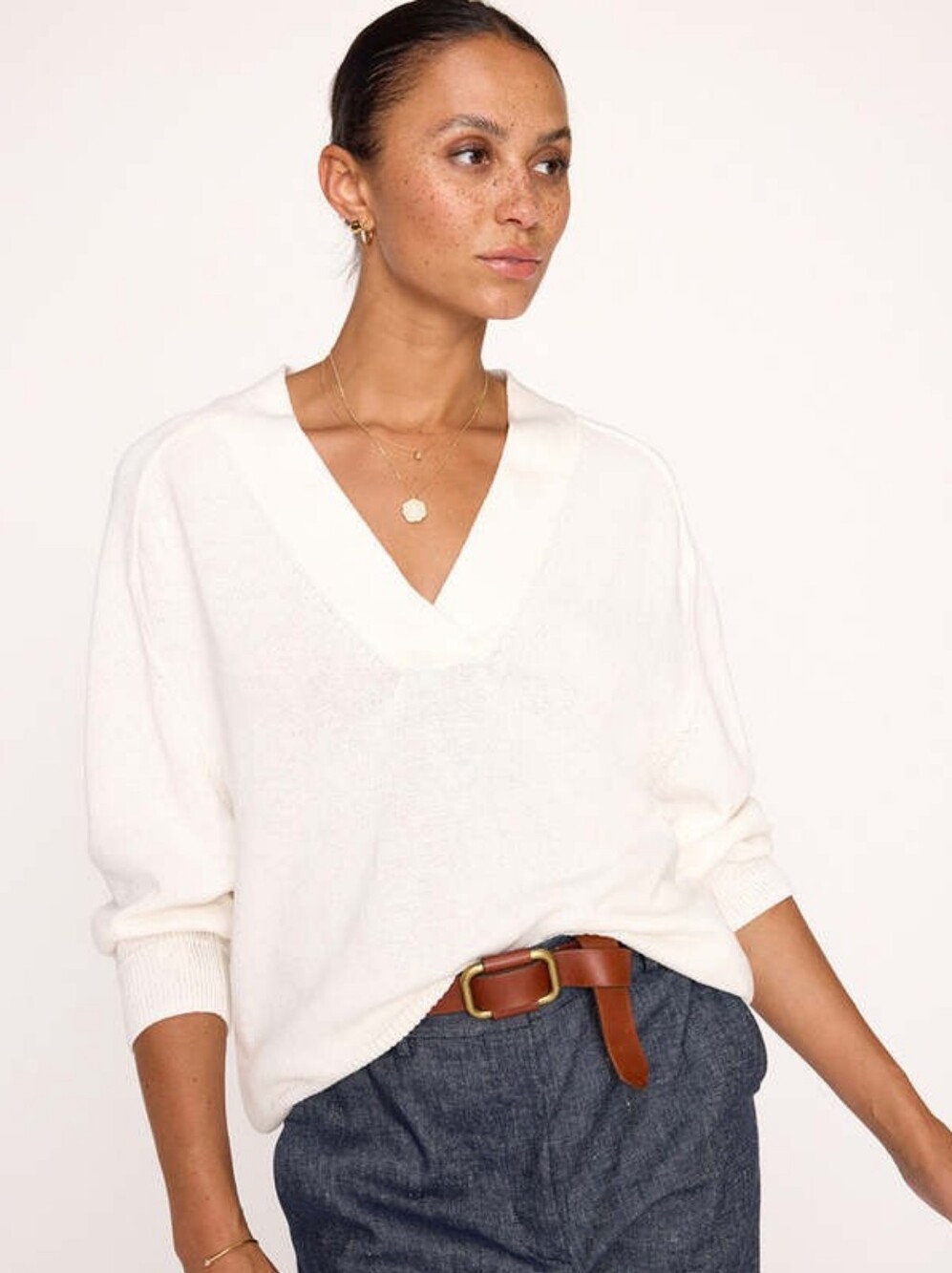 Brochu Walker V-Neck Pullover Sweater - Salt White Size S